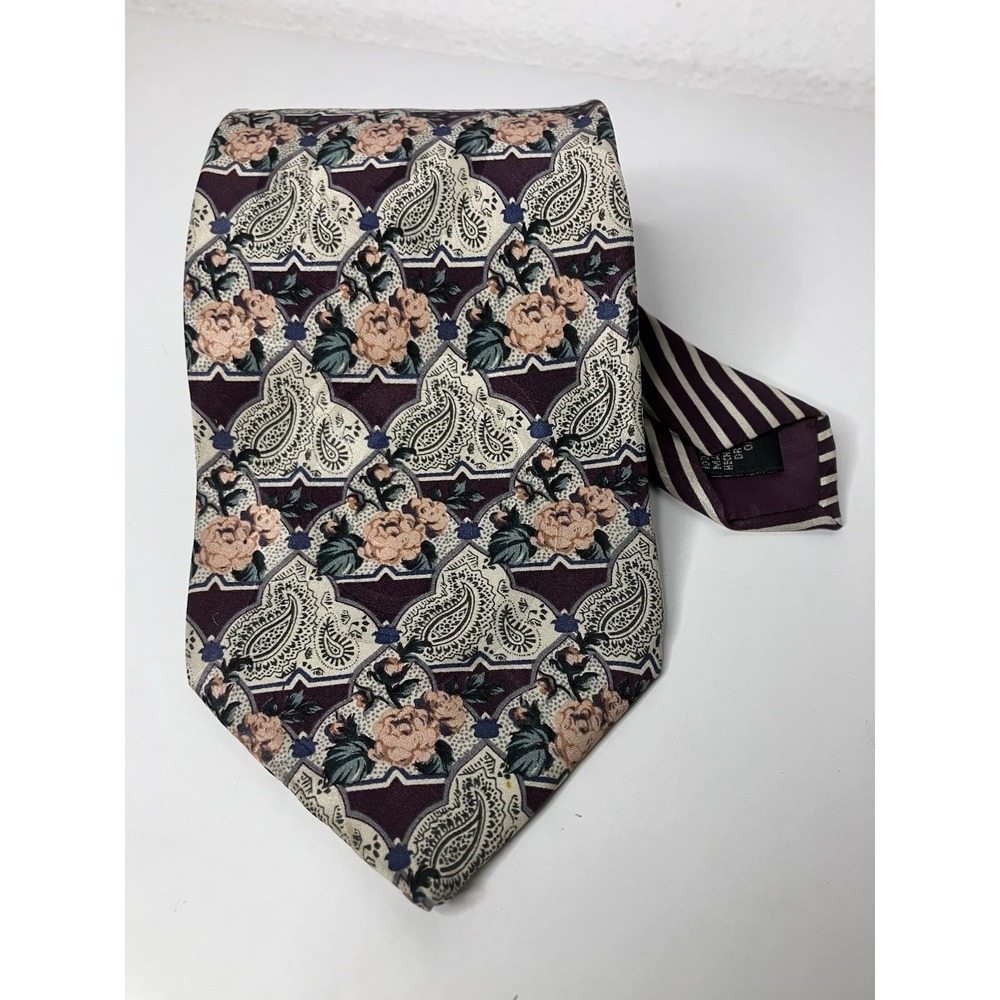 Hunting Horn J. Riggings 100% Silk Made in USA Necktie Tie Floral Stripe Pattern